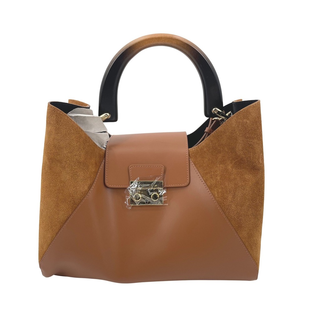 Claudia Firenze NWT Handbag Womens Med Brown Leather Suede Satchel Made in Italy